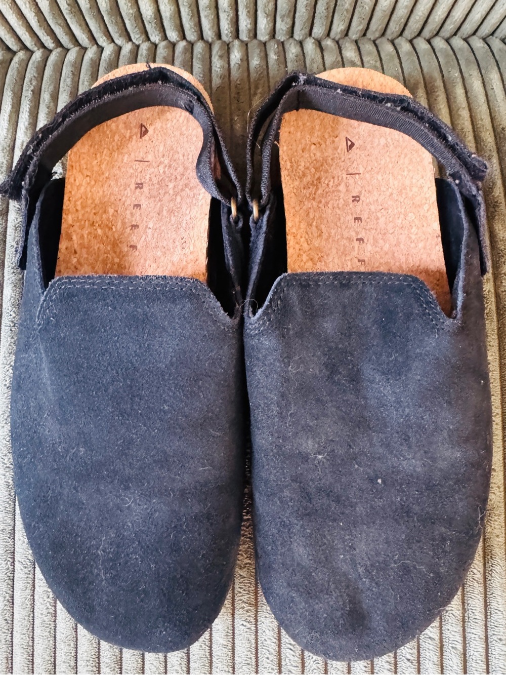 Reef Black Suede Slip-On Flats with Cork Insole